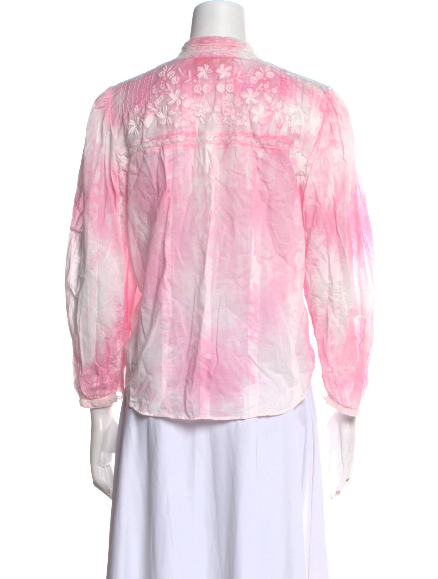 LoveShackFancy Tie-Dye Print Mock Neck Button-Up Top